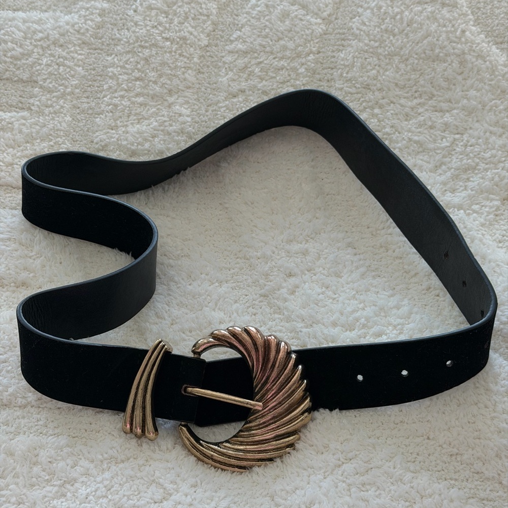 Elegant Black Belt with Gold Buckle